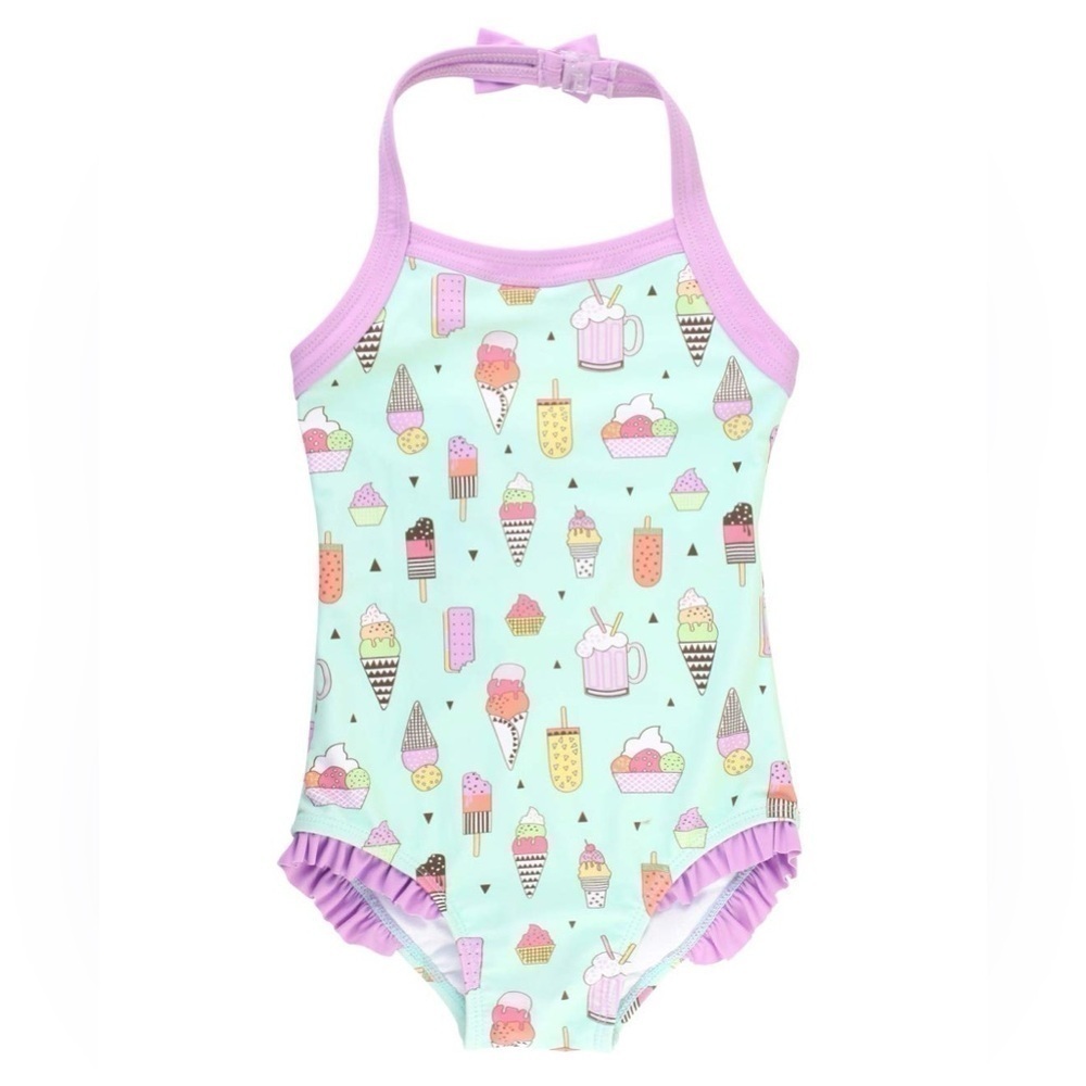 RUFFLE BUTTS Ice Cream Popsicle Float Mint Green Purple Swimsuit Size 6-12M